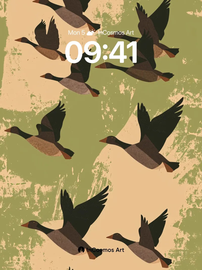 Muted Flight Wallpaper with Earth-Toned Geese wallpaper for iPhone, iPad & Mac