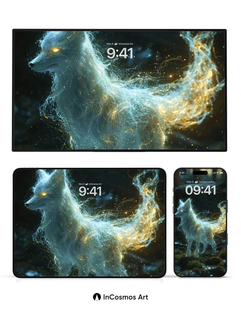 Luminous Spirit Fox Wallpaper with Ethereal Trails