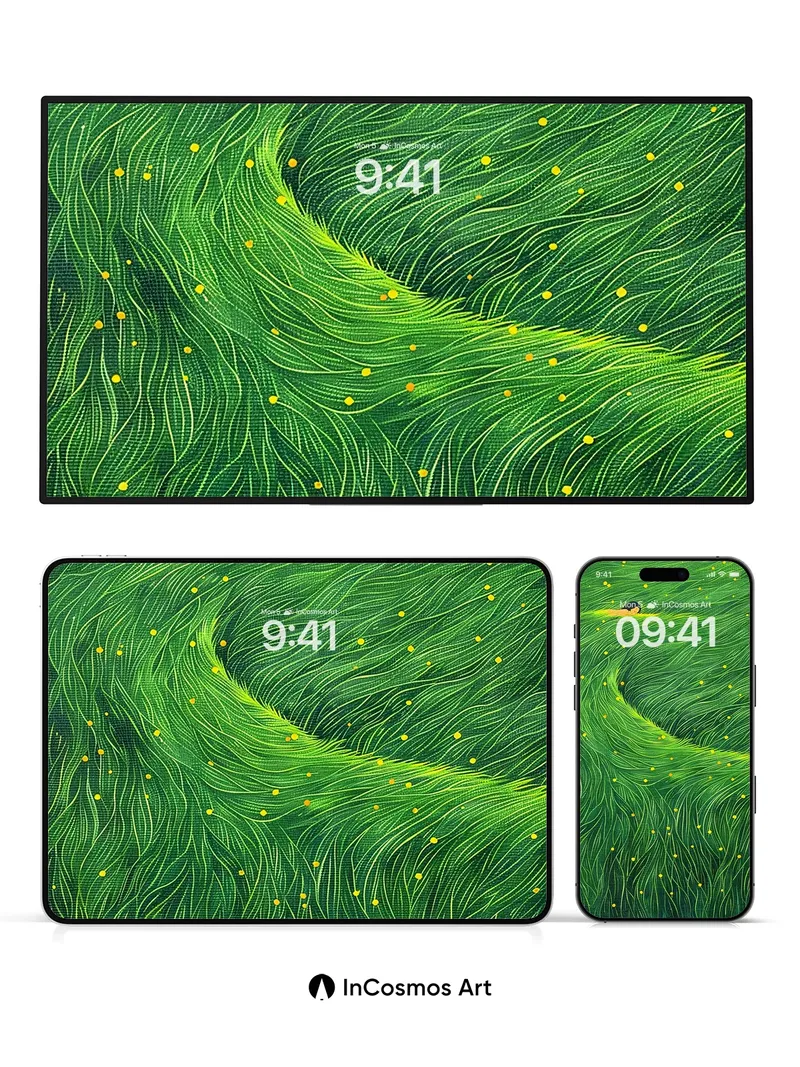 Whispering Green Waves Wallpaper with Hidden Figures