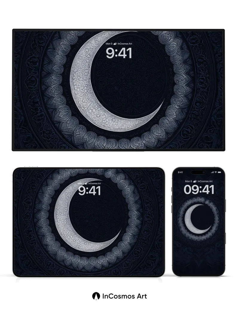 Silent Crescent Wallpaper with Ornate Veil