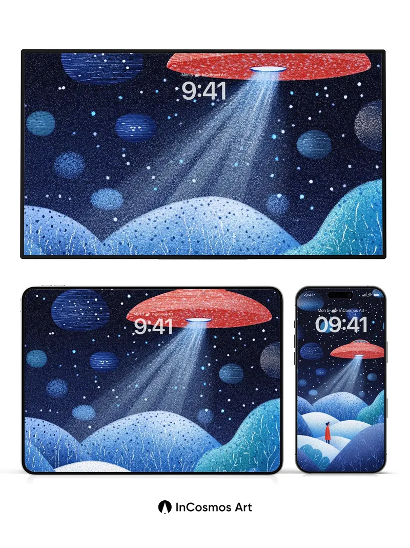 Cosmic Wonder Wallpaper with Alien Light Beam