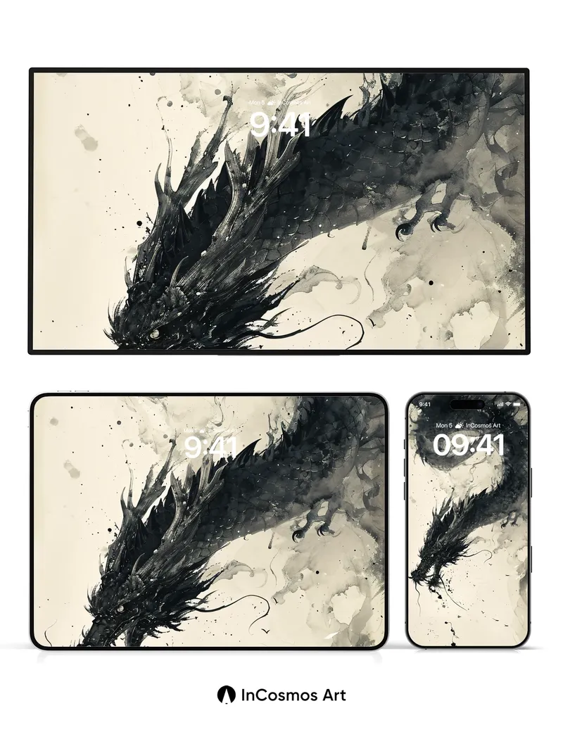 Inkstorm Dragon Wallpaper with Breath of Smoke