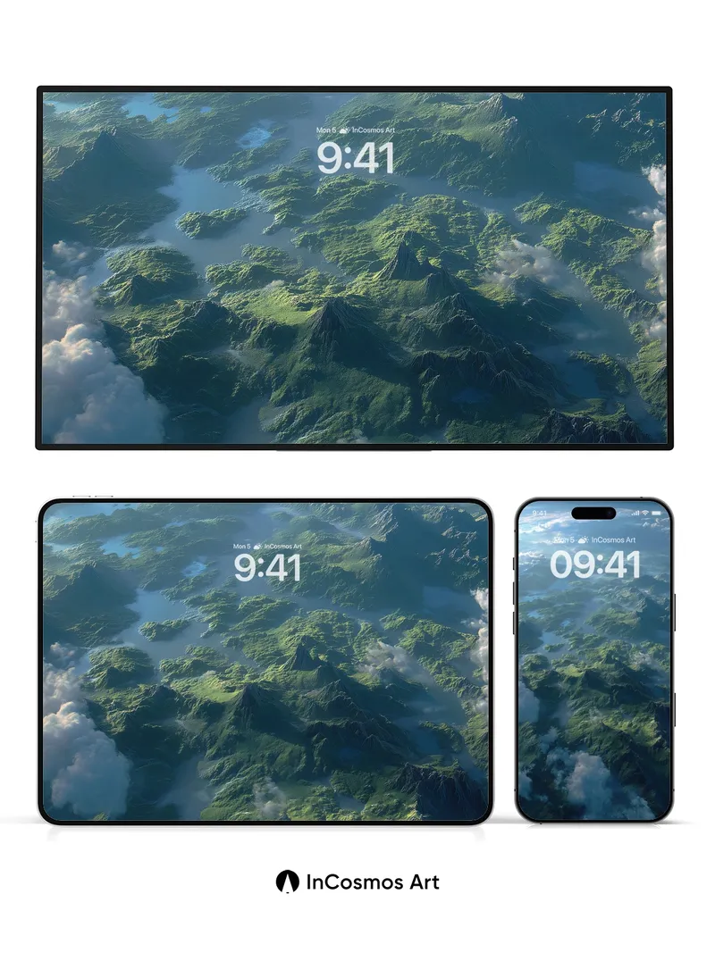 Serenity Peaks Wallpaper with Floating Cloud Canyons