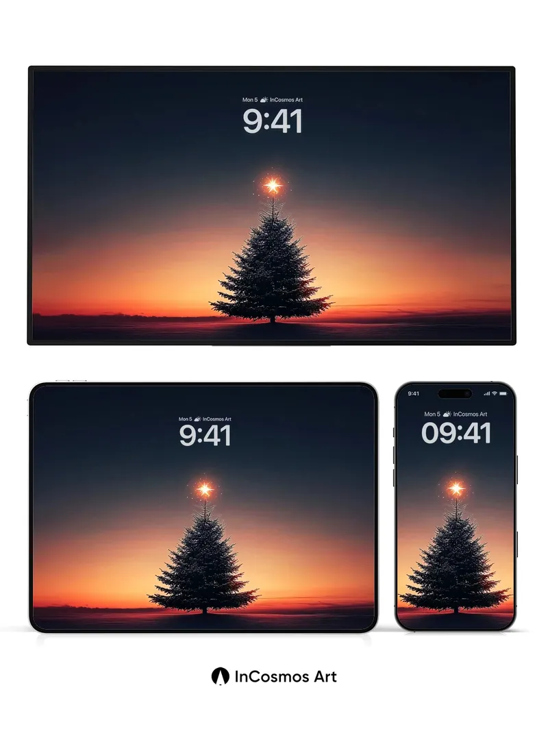 Solitary Starlight Wallpaper with Frozen Pine