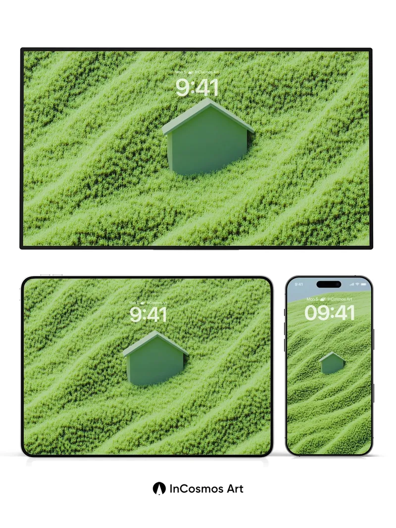 Serenity Meadow Wallpaper with Hidden Hut