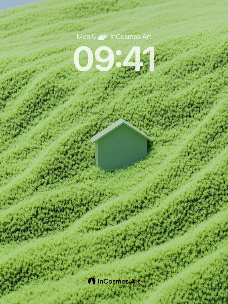 Serenity Meadow Wallpaper with Hidden Hut