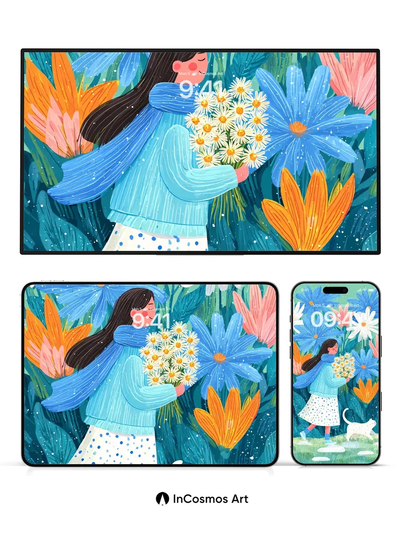 Whispering Bloom Wallpaper with Snow-Dusted Petals