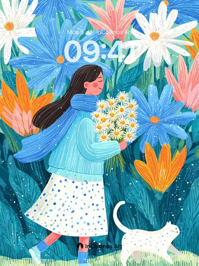 Whispering Bloom Wallpaper with Snow-Dusted Petals