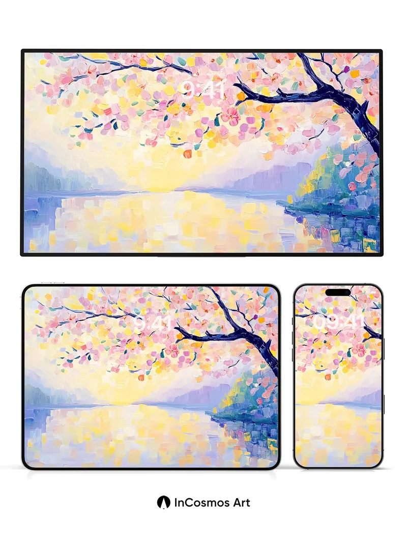 Serenity Bloom Wallpaper with Golden Reflections