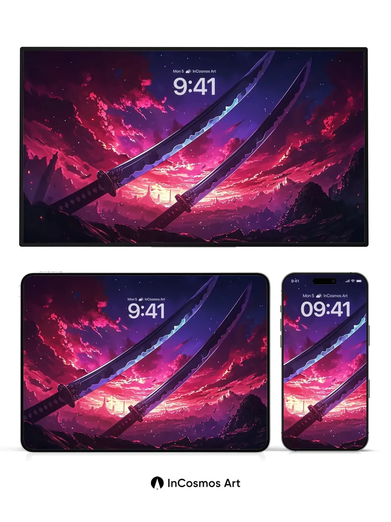 Crimson Eclipse Wallpaper with Dual Blades