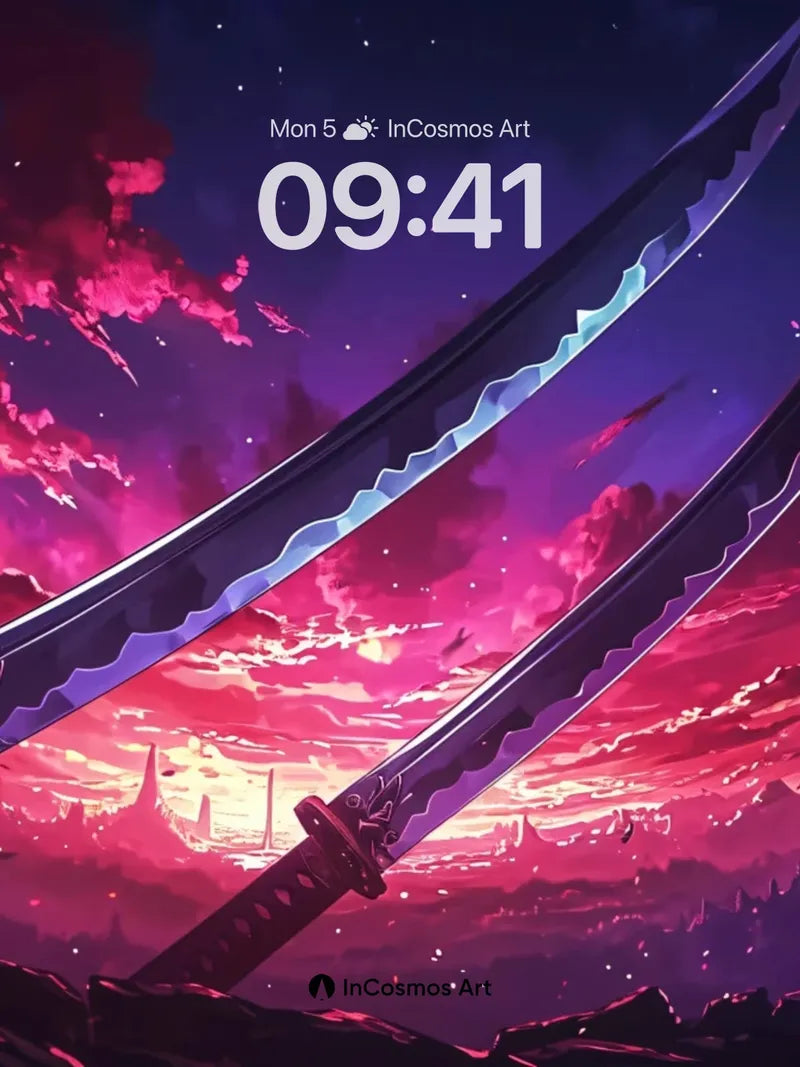 Crimson Eclipse Wallpaper with Dual Blades
