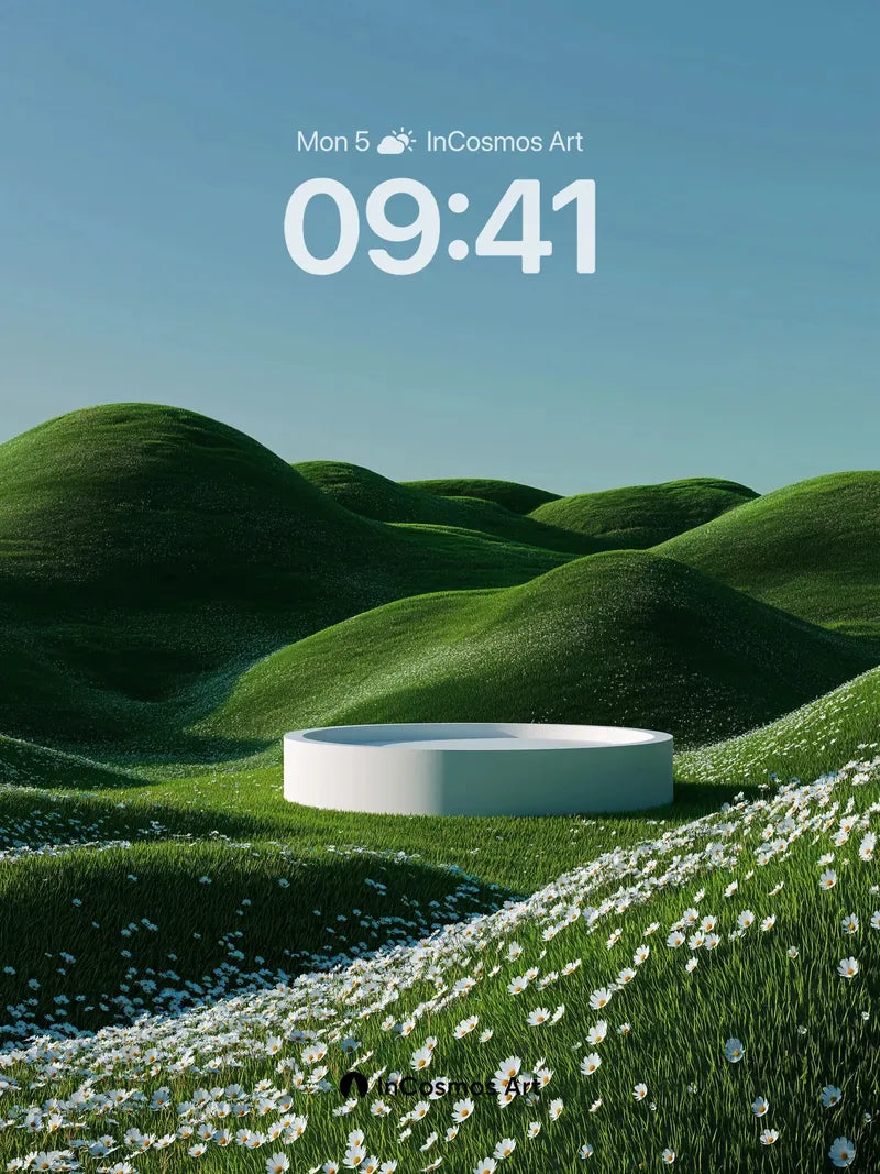 Serene Meadow Wallpaper with Floating Pod wallpaper for iPhone, iPad & Mac
