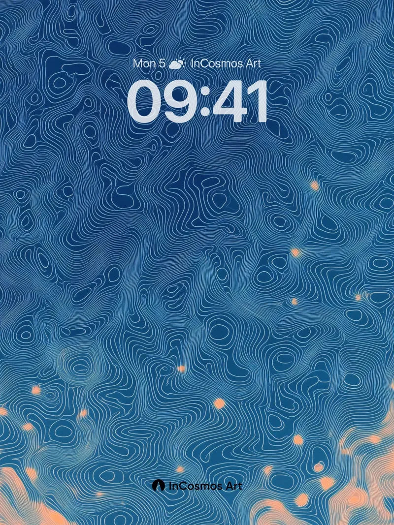 Sapphire Currents Wallpaper with Floating Embers