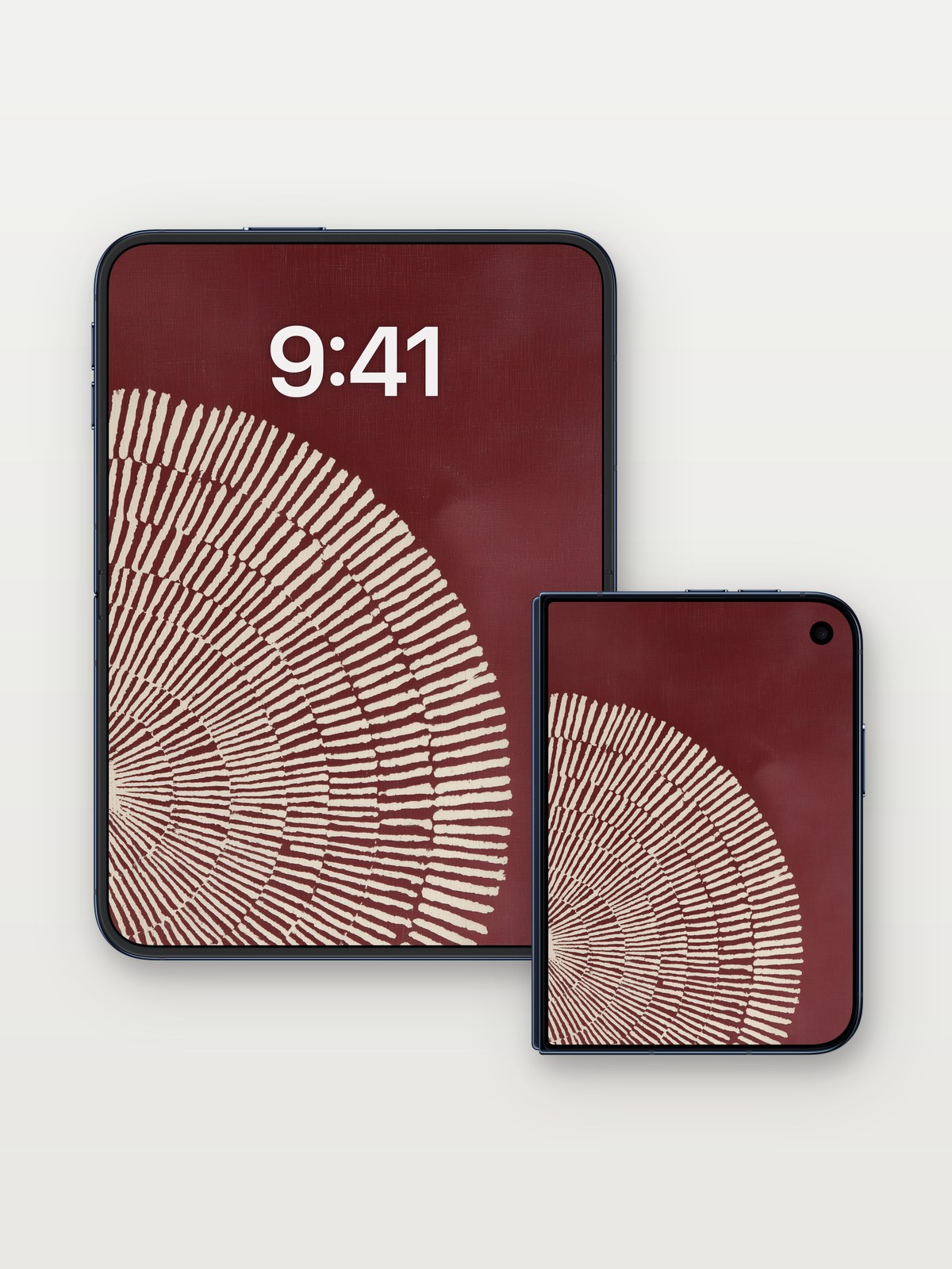 Sonic Spiral Wallpaper with Textured Echo on iPhone Duo, open and closed