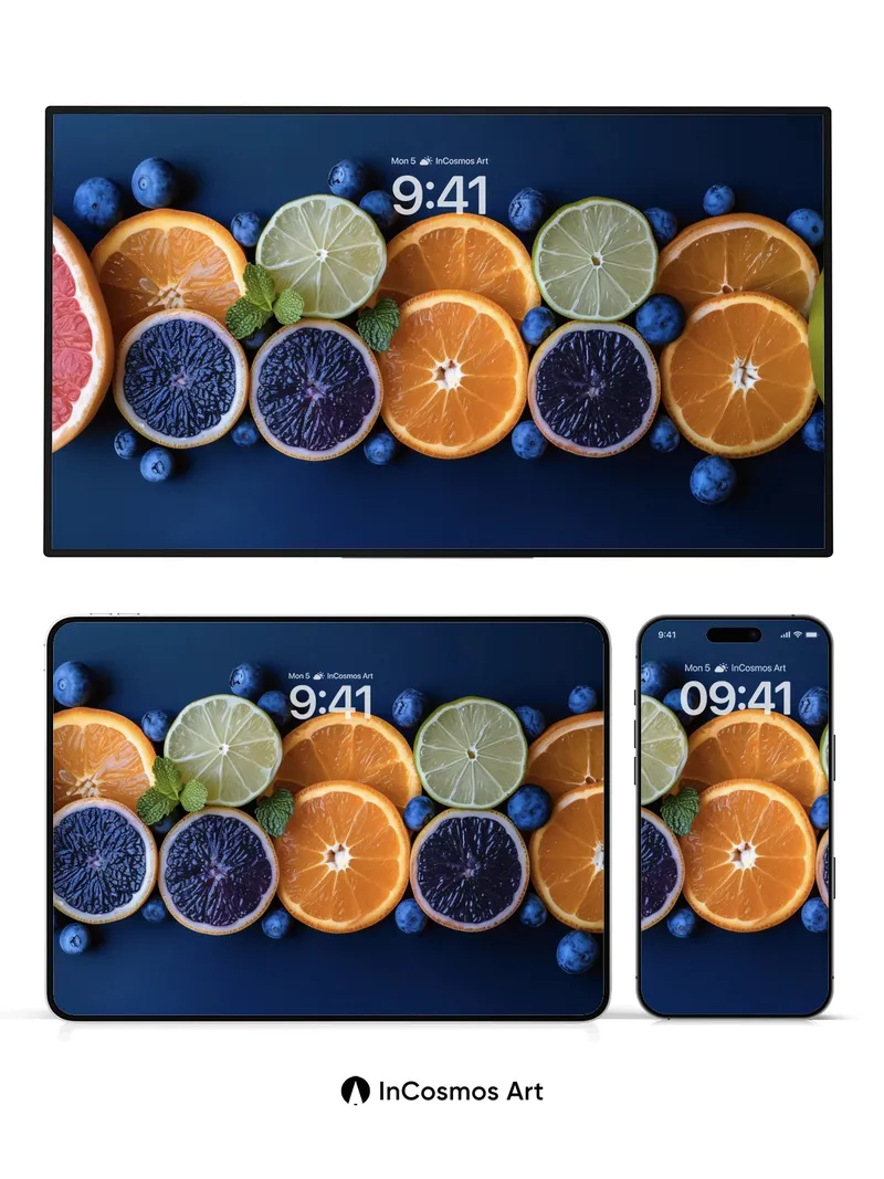 Citrus Reverie Wallpaper with Midnight Blueberries