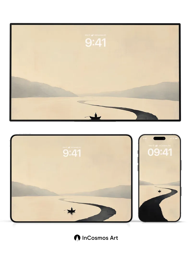 Serenity River Wallpaper with Solitary Boat