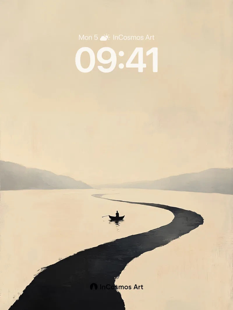 Serenity River Wallpaper with Solitary Boat