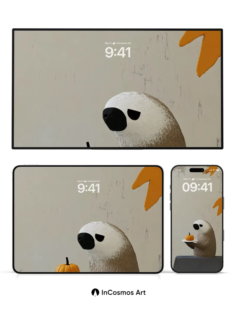 Whimsical Sloth Wallpaper with Autumn Gourd