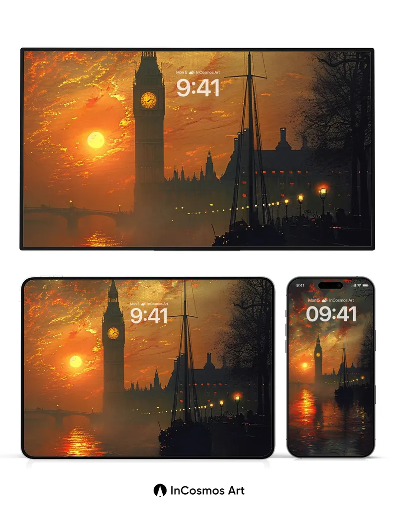 Crimson Horizon Wallpaper with Clocktower Echo