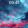 Crimson Storm Wallpaper with Samurai Silhouette wallpaper for iPhone, iPad & Mac