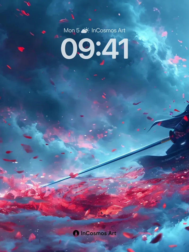 Crimson Storm Wallpaper with Samurai Silhouette wallpaper for iPhone, iPad & Mac