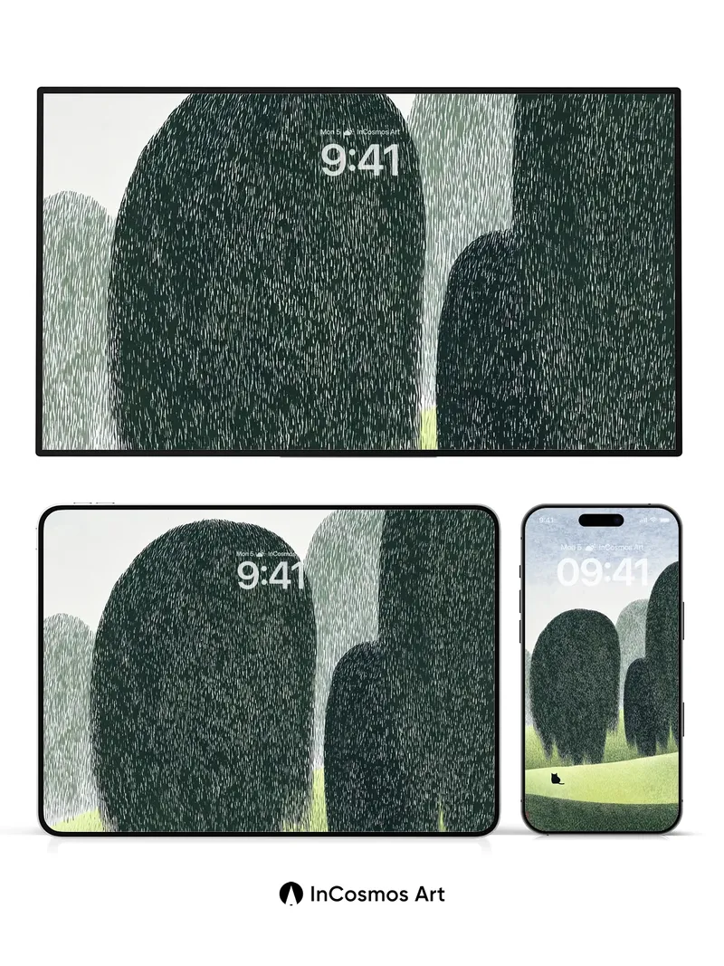 Serenity Grove Wallpaper with Silent Cat