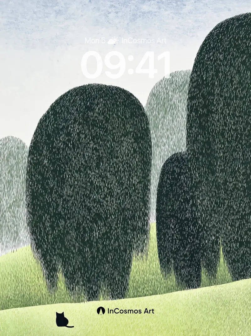 Serenity Grove Wallpaper with Silent Cat