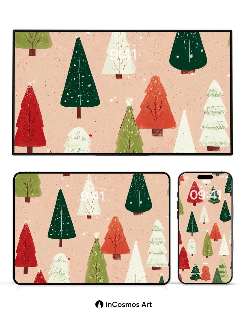 Whimsical Forest Wallpaper with Snow-Dusted Trees