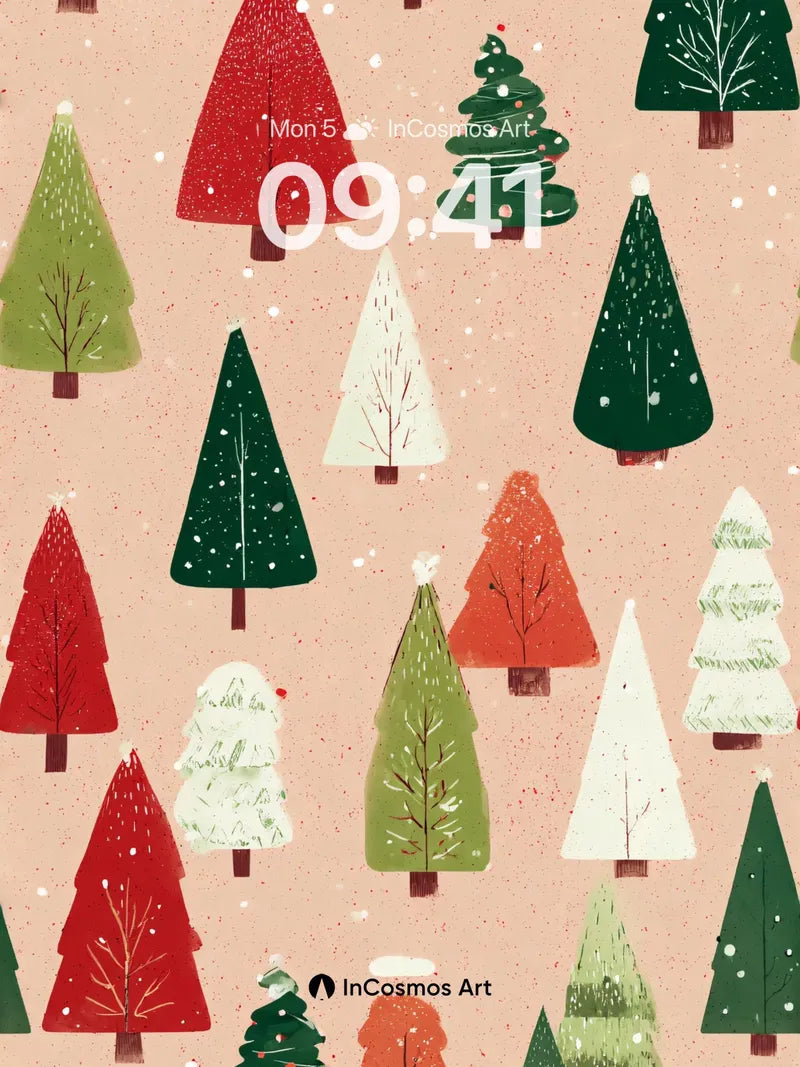 Whimsical Forest Wallpaper with Snow-Dusted Trees
