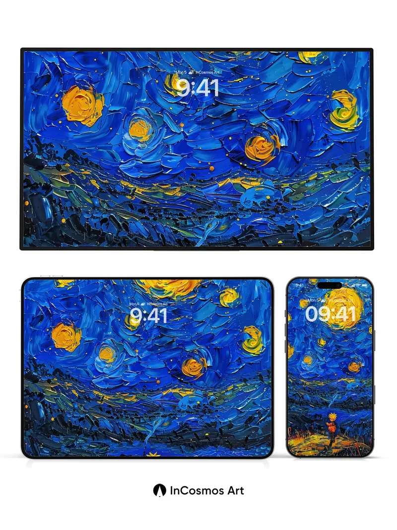 Starry Night Anime Wallpaper with Whirling Cosmos