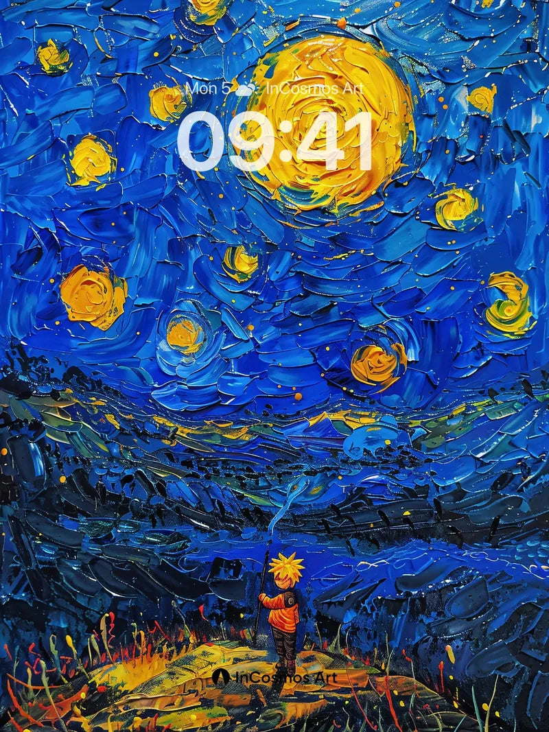 Starry Night Anime Wallpaper with Whirling Cosmos