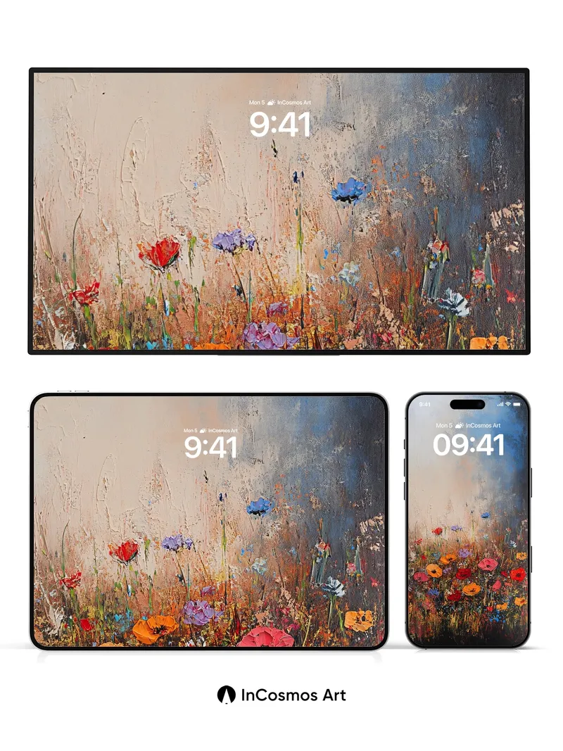 Wildflower Reverie Wallpaper with Textured Sky
