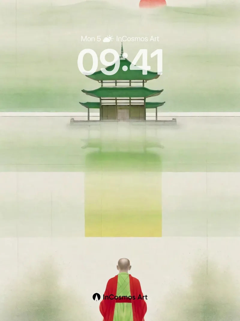 Serenity Temple Wallpaper with Floating Reflection