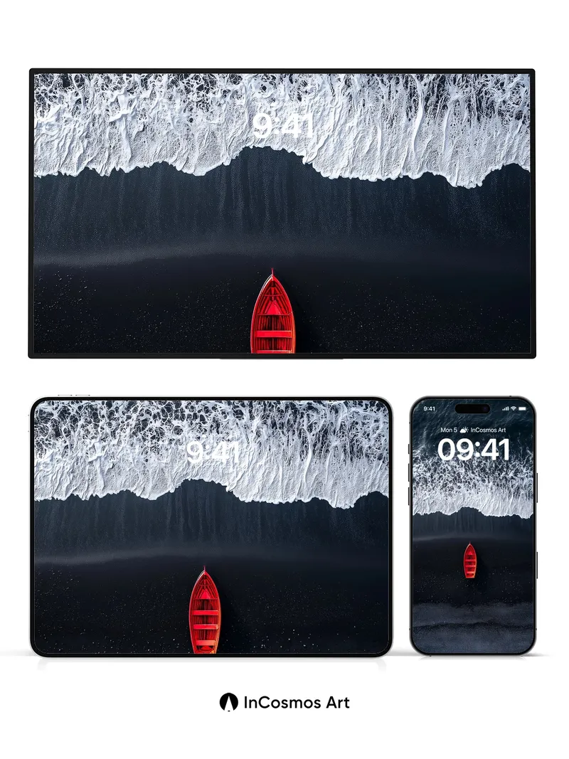 Crimson Solitude Wallpaper on Volcanic Shore