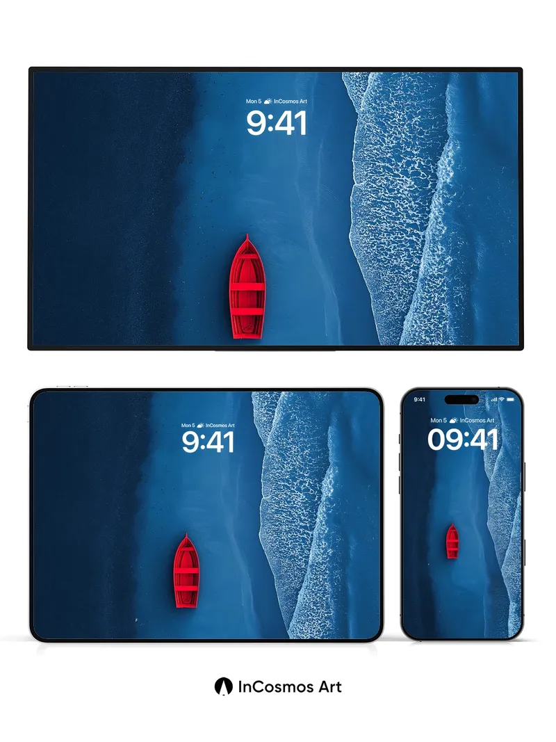 Calm Crimson Boat Wallpaper with Ocean Veil