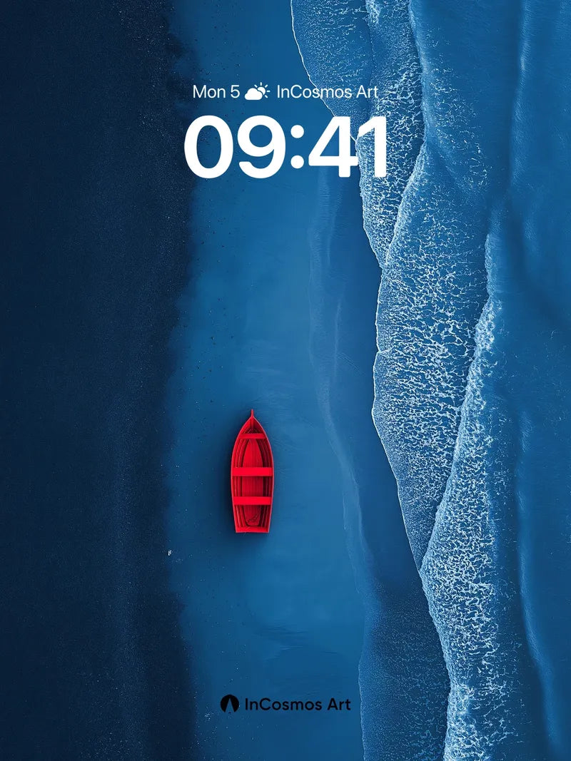 Calm Crimson Boat Wallpaper with Ocean Veil