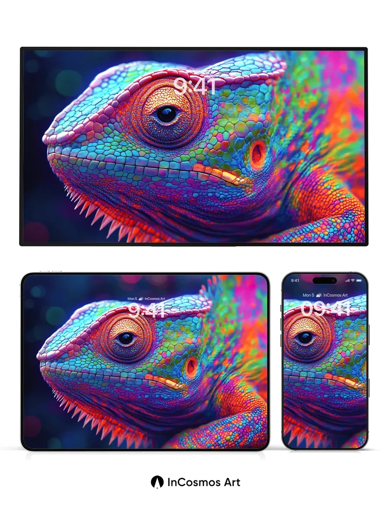 Rainbow Chameleon Wallpaper with Living Scales