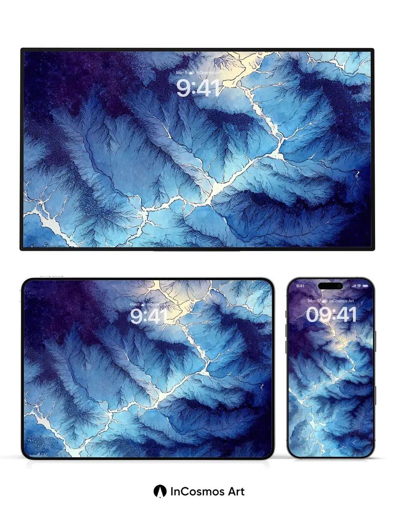 Fractal Frost Wallpaper with Luminous Veins