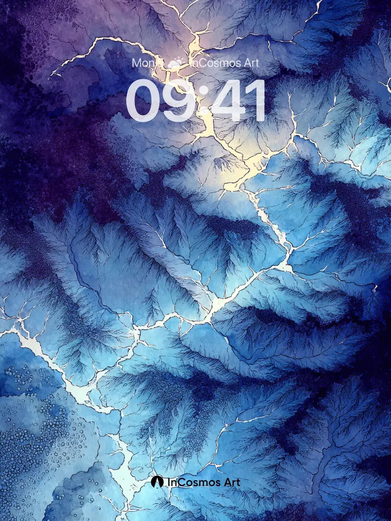 Fractal Frost Wallpaper with Luminous Veins