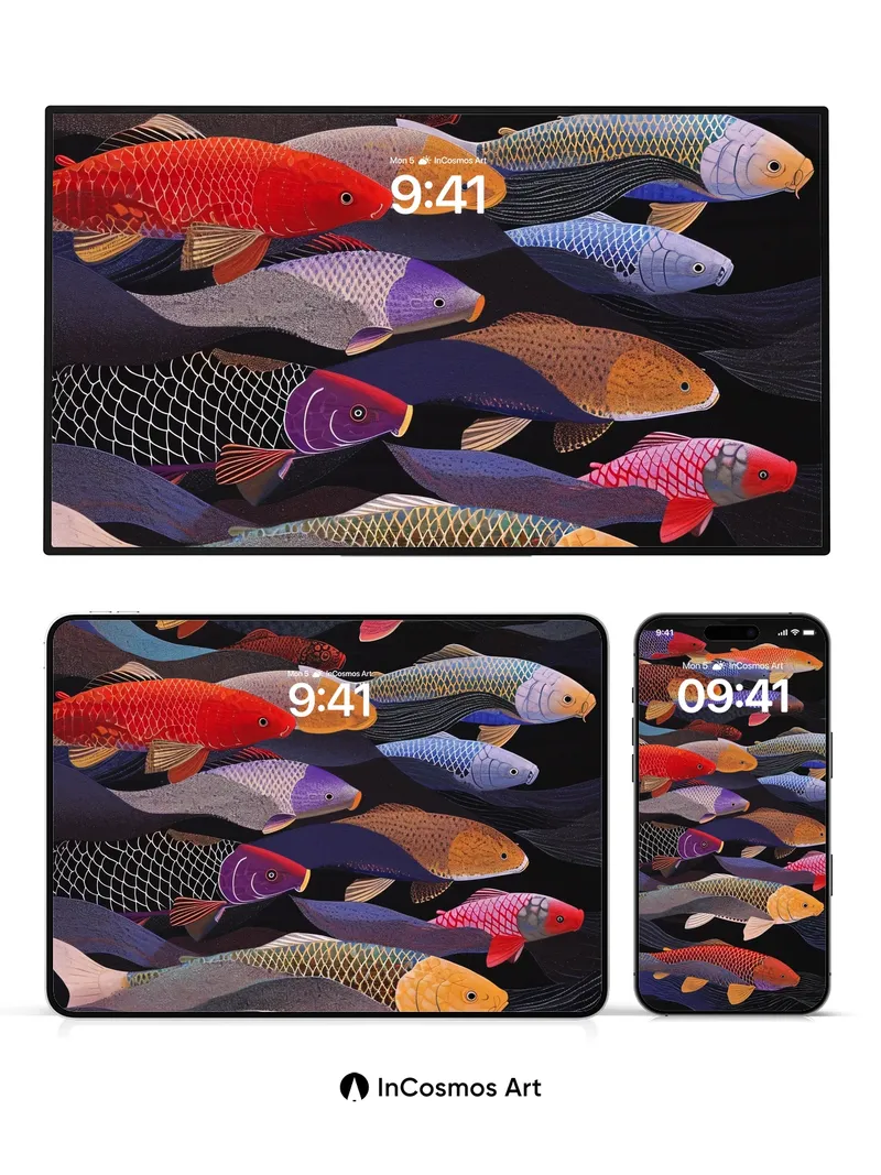 Luminous Koi Wallpaper with Midnight Currents