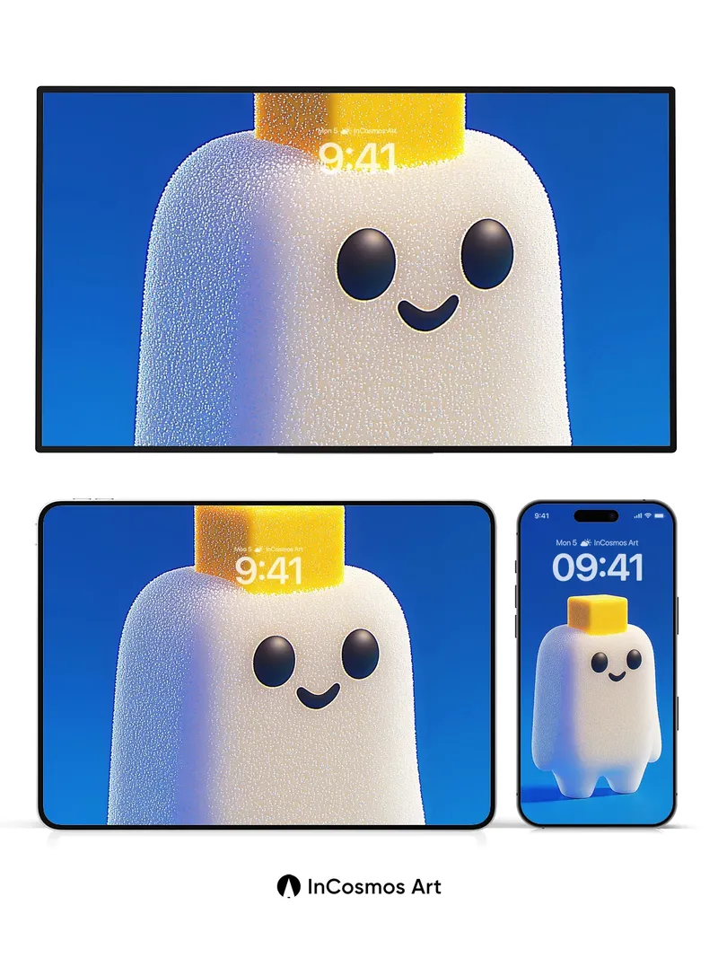 Playful Ghost Wallpaper with Yellow Crown
