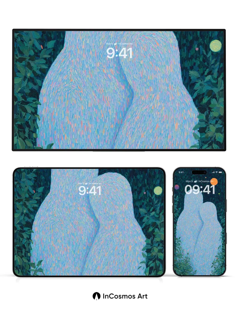 Whispering Figures Wallpaper with Starlit Canopy