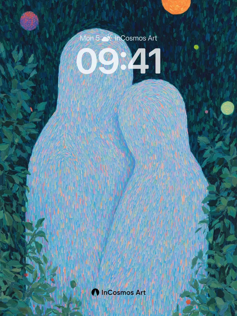 Whispering Figures Wallpaper with Starlit Canopy