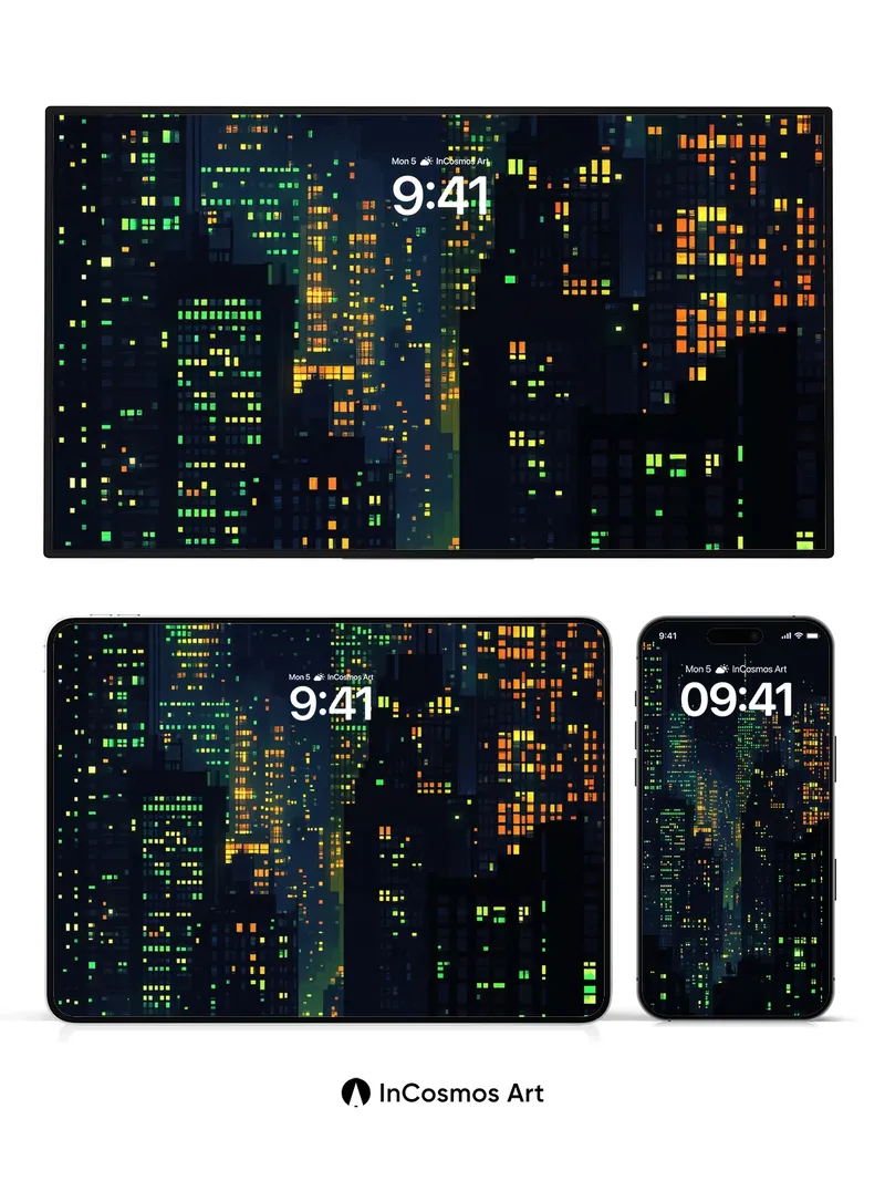 Neon Pulse Wallpaper with Pixel Grids