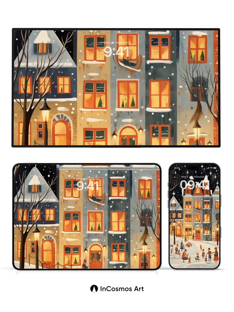 Winter Whimsy Wallpaper with Snow-Covered Streets