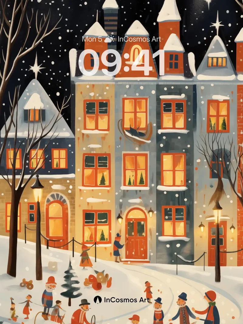 Winter Whimsy Wallpaper with Snow-Covered Streets