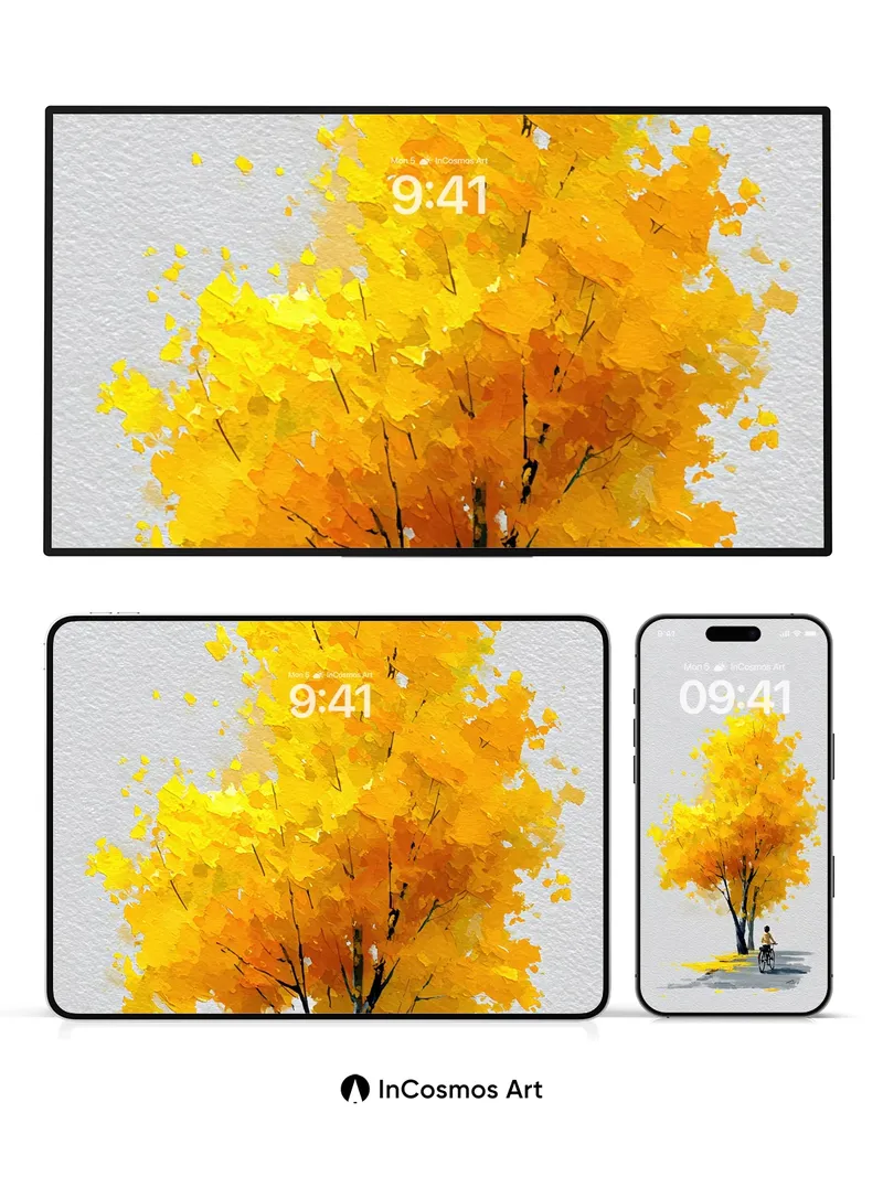 Golden Hush Wallpaper with Cyclist Silhouette