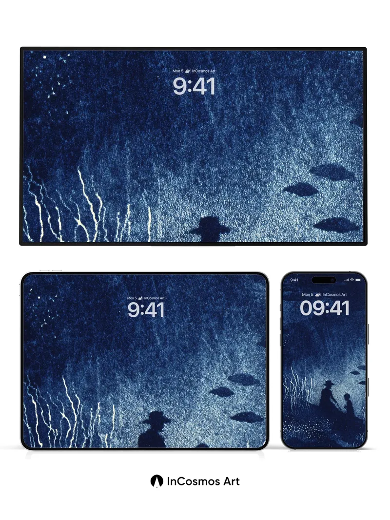 Midnight Silhouette Wallpaper with Starlit Water