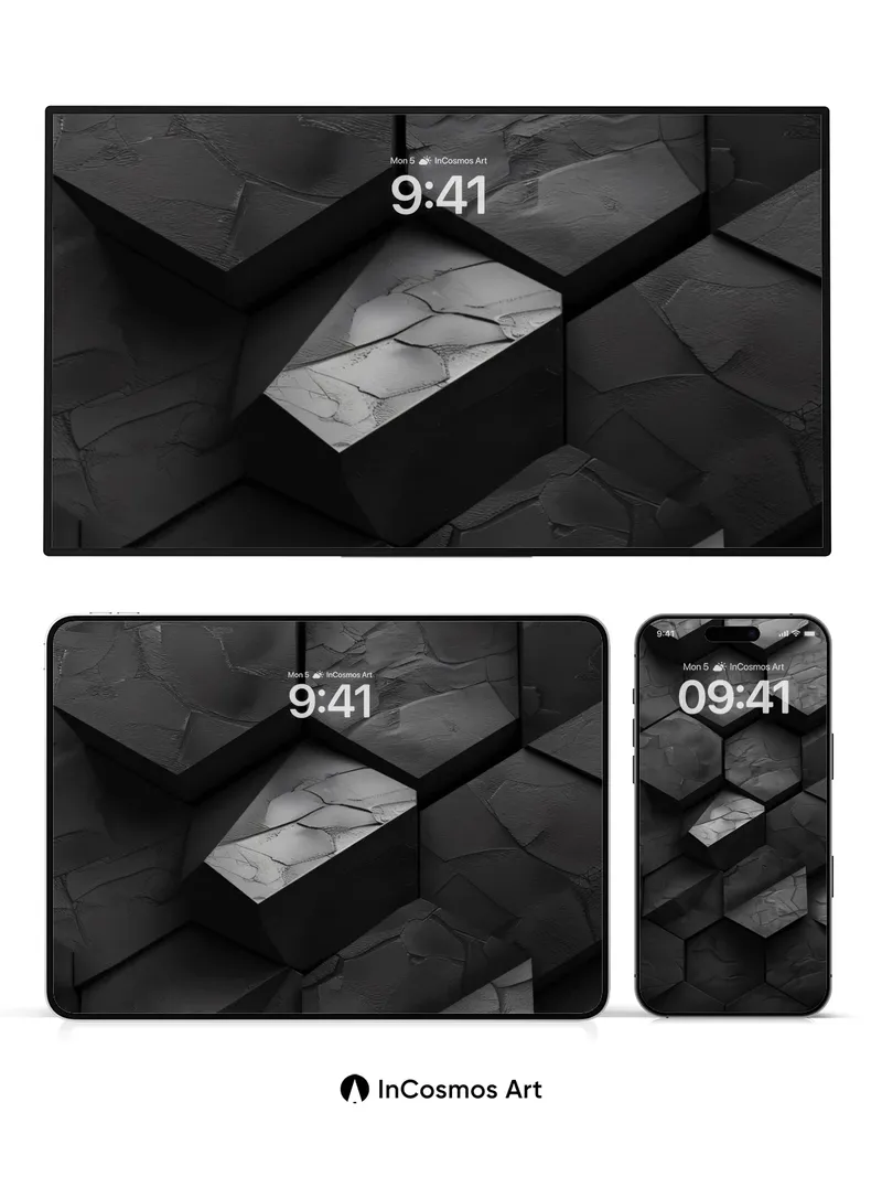 Shadowed Hexagon Wallpaper with Cracked Stone Texture