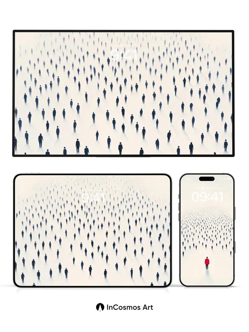 Solitary Red Figure Wallpaper with Infinite Crowd